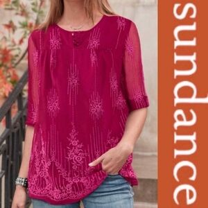 Sundance Cora Embroidered Cupro Top Wineberry Pink Overlay Floral S Small